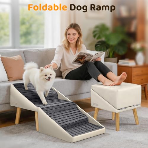Dog Stairs for Small Dogs (Beige / 17in Couch)