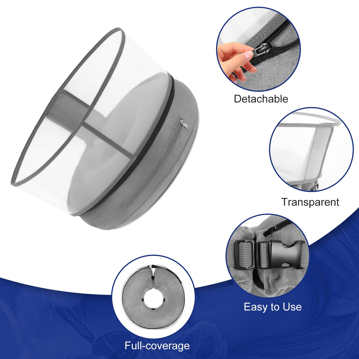 Inflatable Dog Cone (L (Neck: 14"-18") / Grey)