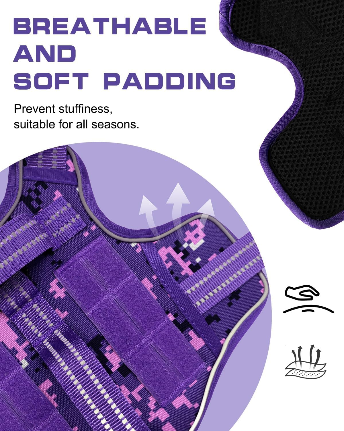 Dog Harness for Large Dogs (Purple Camo / L(Neck:18-24",Chest:25-36"),45-80 lbs)