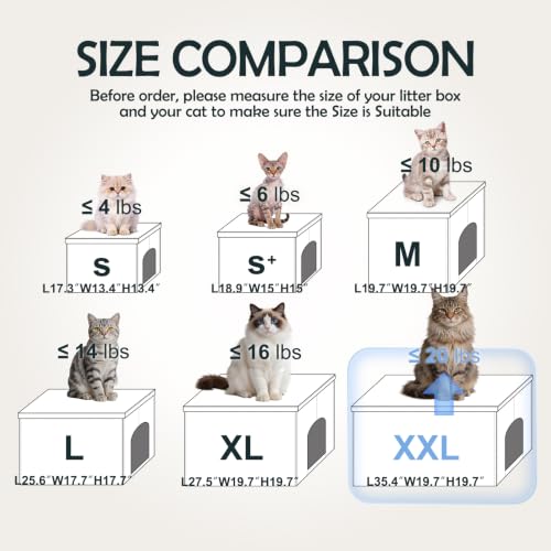 Cat Litter Box Enclosure Furniture Odor Control (XXL L35.4'' x W19.7'' x H19.7'' / White)