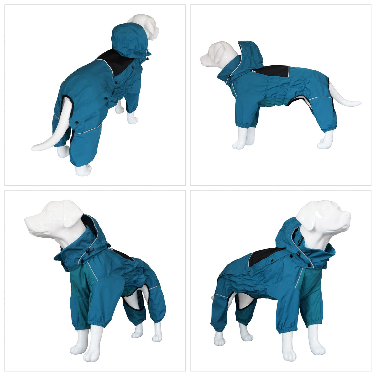 Waterproof Dog Raincoat with Removable Hood (Ocean Teal / S+ (Back 13"))