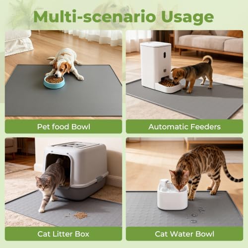 Extra Large 34x22 Inch Machine Washable Silicone Pet Food Mat (grey / 34*22)