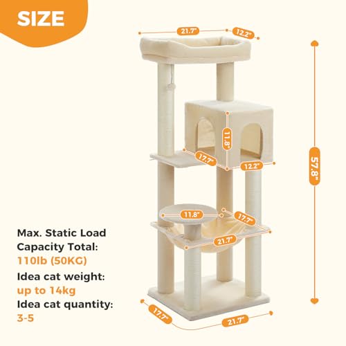 57.8" Heavy Duty Cat Tree for Maine Coon (Beige / 57.8in)