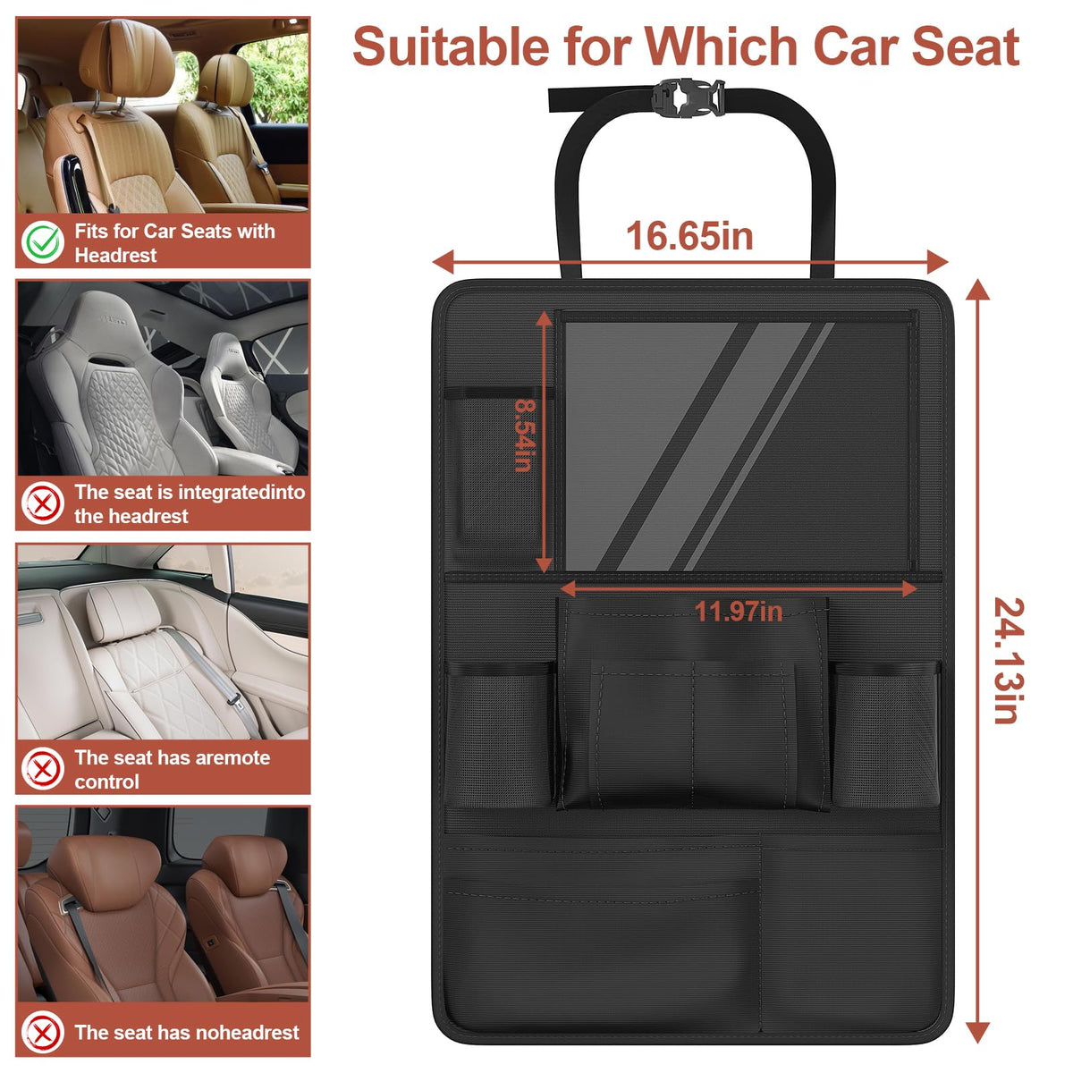 2 Pack Backseat Car Organizer with Tablet Charging Port for Kids Travel (Black)