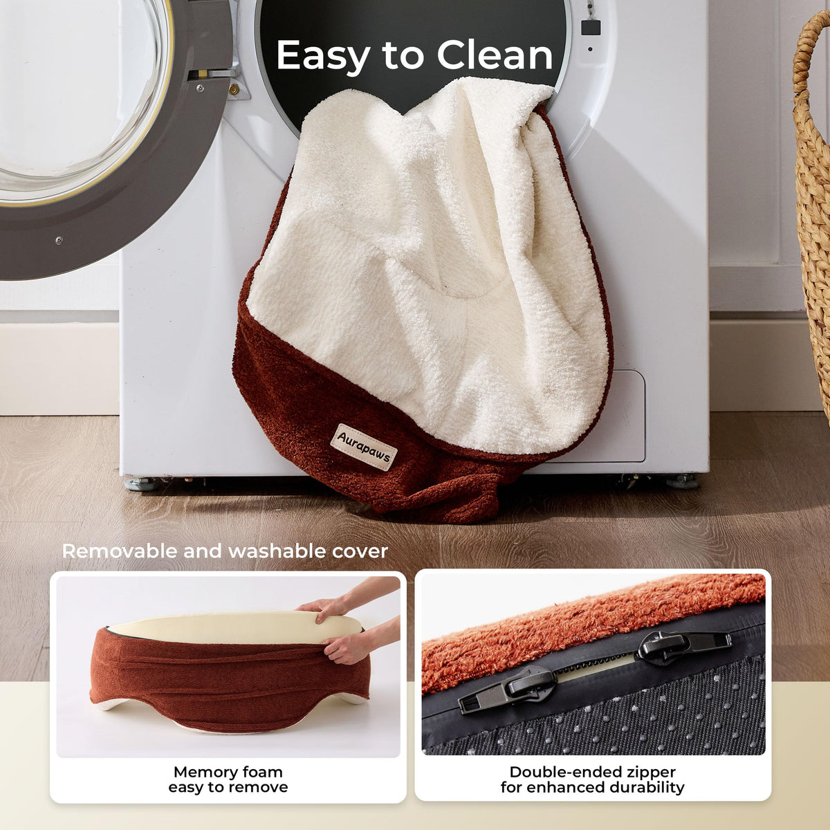 Dog Bed for Large Sized Dog (Leather-Brick Red-Light Gray / 43.6"L x 32"W x 15.6"Th)