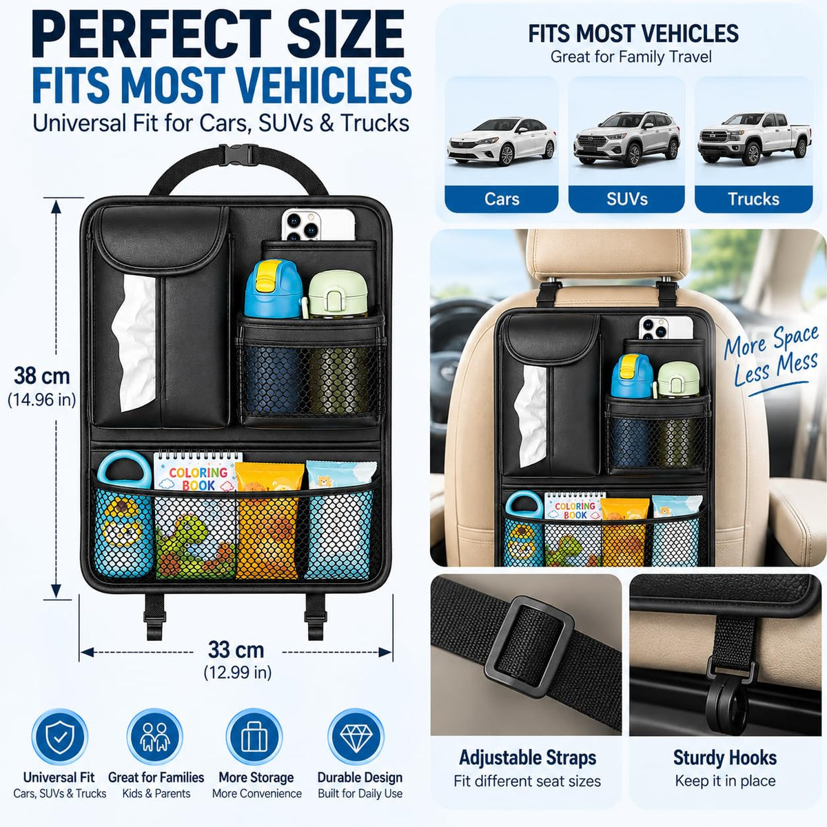 Backseat Car Organizer for Kids (Black)