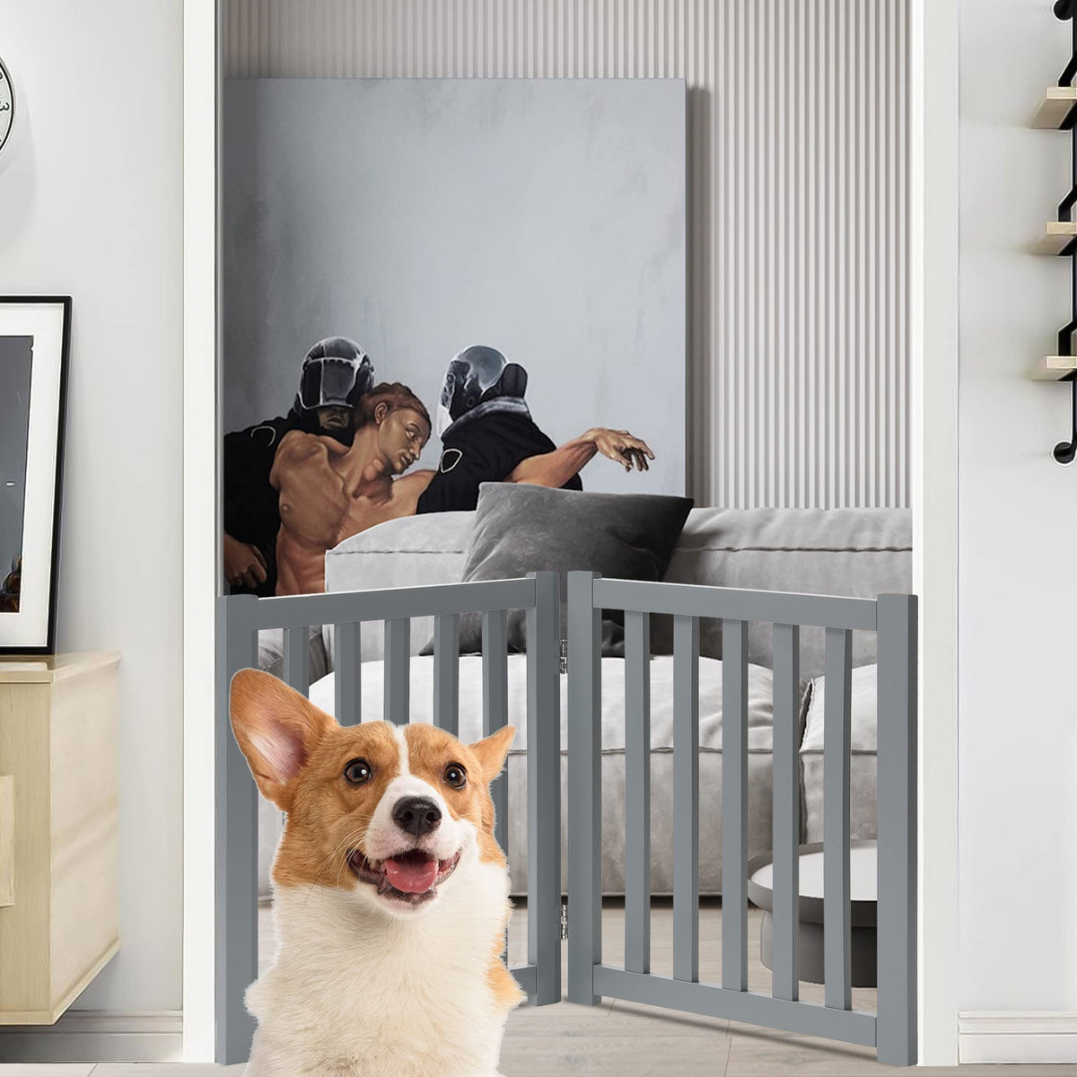 Wooden Free Standing Dog Gate 40" W x 24" H (Gray / 40"W x 24"H)