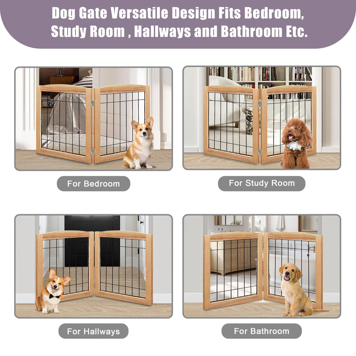 2 Panel Freestanding Foldable Wood Dog Gate (24"Height-2 Panel / Natural)