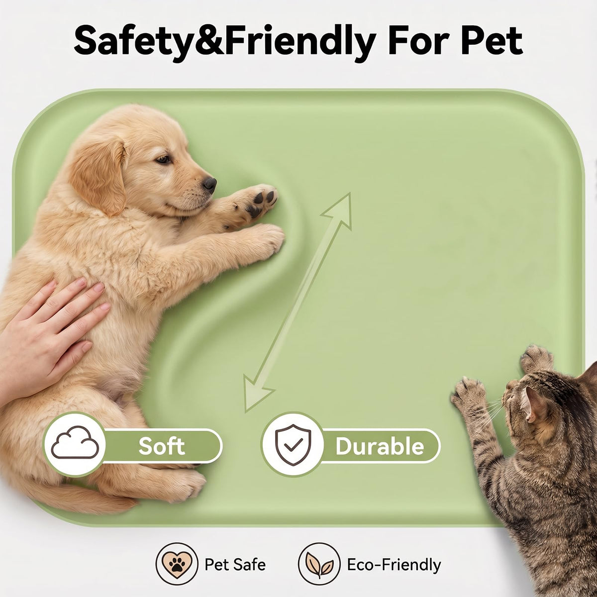 Non Slip Silicone Dog Food Mat for Food and Water (45 x 30 cm / Light Green)