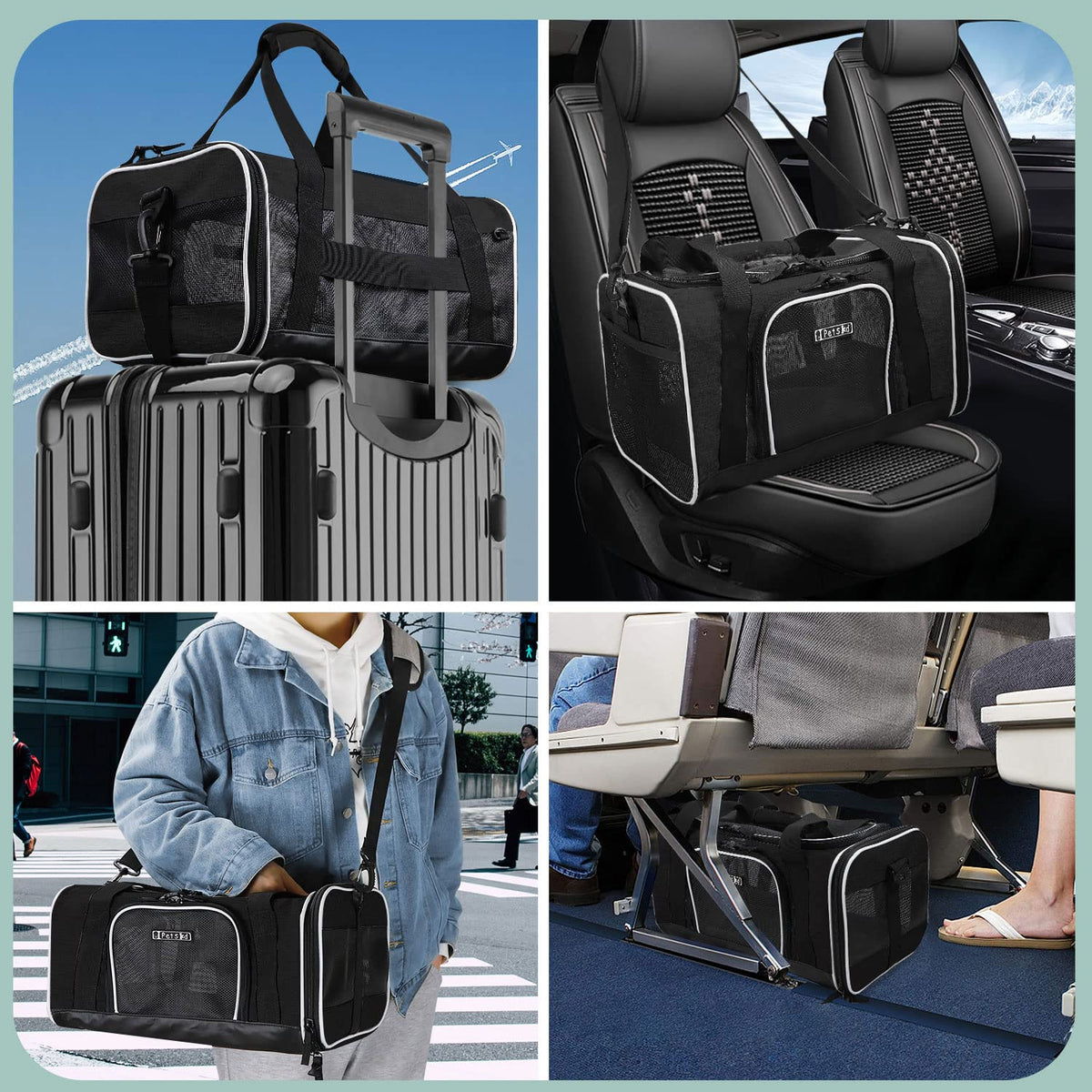 Small Pet Carrier 17" L x 11" W x 9.5" H Airline Approved (17.0"L x 11.0"W x 9.5"H / Black)