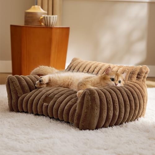 ComfyFleece® Shown on TV Fluffy Cat Couch for Pets (24x18x10" / Camel Brown)