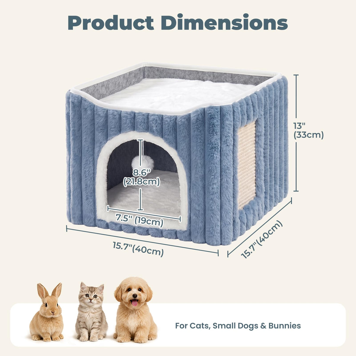 3-in-1 Cat Cave Bed for Indoor Cats with Scratch Pad (Blue)