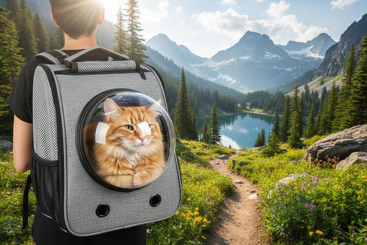 Cat in Mesh Backpack Carrier