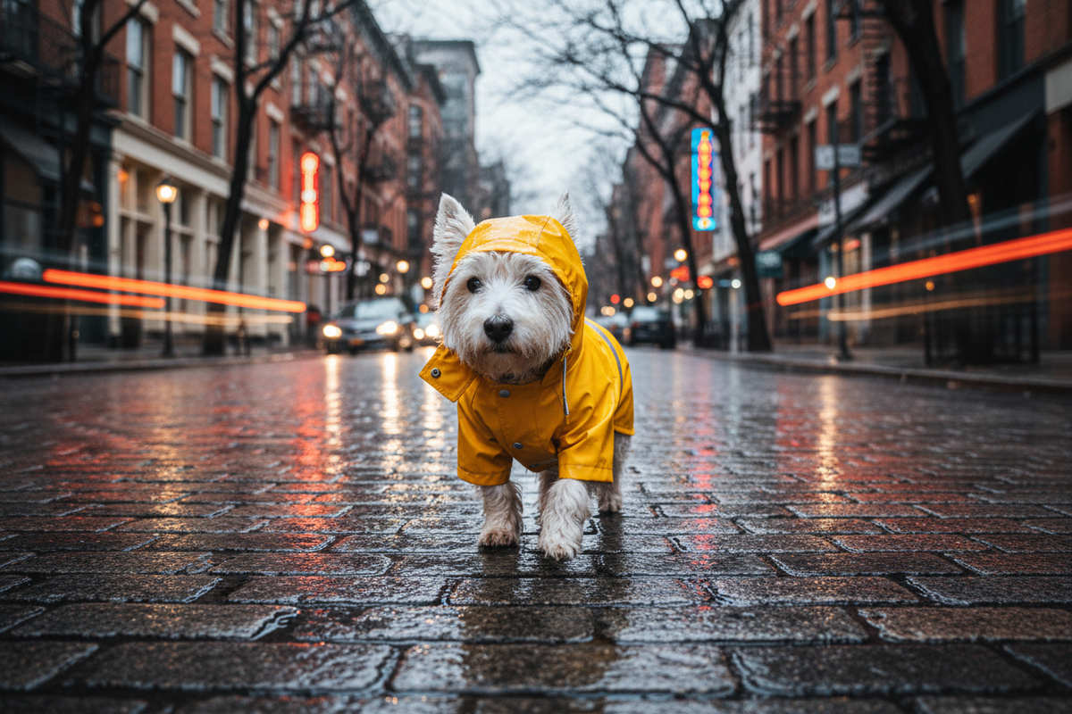 Dog in Yellow Raincoat