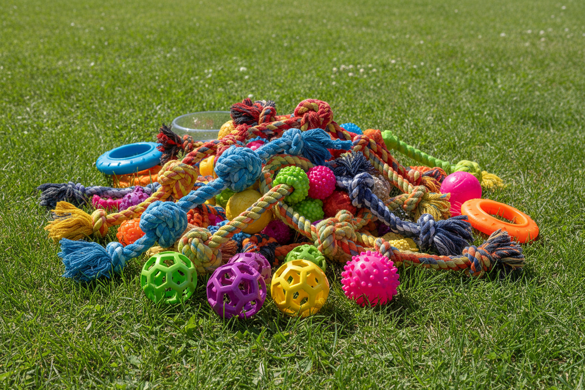 Vibrant Dog Toys on Lawn