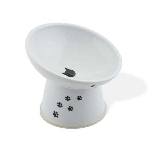 Necoichi Ceramic Elevated Cat Food Bowl (Cat / Regular Tilted)