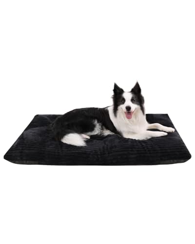 Washable Dog Crate Bed Kennel Mat for Large Dogs (Black / 48.0"L x 29.0"W x 3.5"Th)