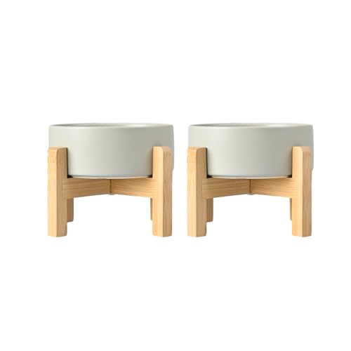 Ceramic Elevated Dog Bowls 2 Pack (Small - 1.7 CUPS*2 / Grey)