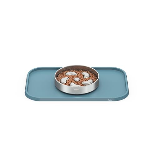 Pet Feeding Mat [Warped Resistant Raised Edge] (18.5"L x 11.5"W / Blue)