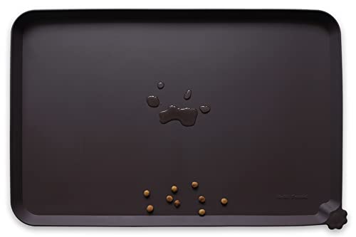 Silicone Pet Food Mats Tray (19" x 12" / Dark Oak)