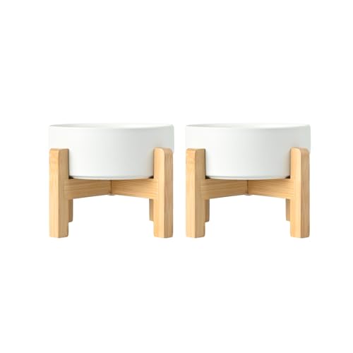Ceramic Elevated Dog Bowls 2 Pack (Small - 1.7 CUPS*2 / White)