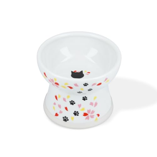 Necoichi Ceramic Elevated Cat Food Bowl (Sakura / Large)
