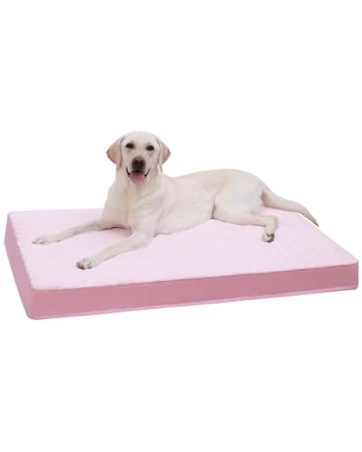 Orthopedic Dog Bed for Large Dogs with Waterproof Lining (Pink / 35.0"L x 22.0"W x 3.0"Th)