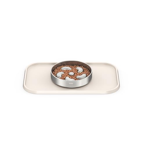 Pet Feeding Mat [Warped Resistant Raised Edge] (18.5"L x 11.5"W / Sand White)