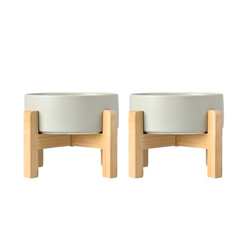 Ceramic Elevated Dog Bowls 2 Pack (Medium - 3.6 CUPS*2 / Grey)