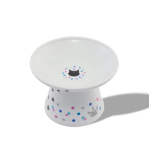Necoichi Ceramic Raised Cat Food Bowl (Colorful Dots / Large Extra Wide)