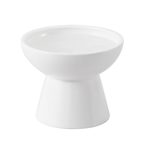 Extra Wide Elevated Ceramic 6.2" Deeper Cat Water Bowl (White-Deeper)