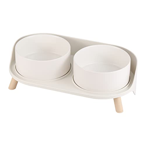 Elevated Ceramic Dog Bowl Set (White / Medium)