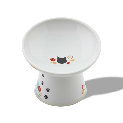 Necoichi Ceramic Raised Cat Food Bowl (Fuji / Large Extra Wide Tilted)