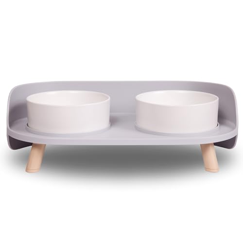 Ceramic Dog Bowls with Stand (13.5 OZ / White / Gray)