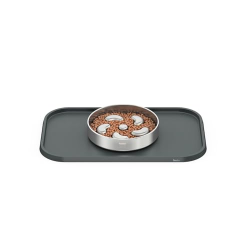 Pet Feeding Mat [Warped Resistant Raised Edge] (18.5"L x 11.5"W / Gray)