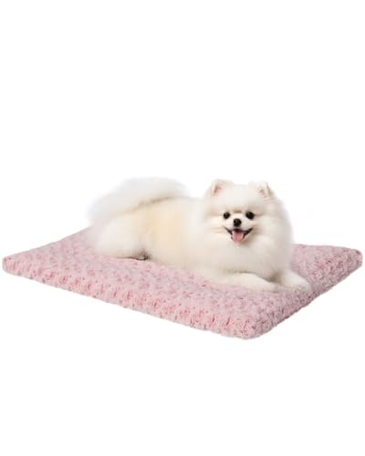 Washable Dog Bed Mat Medium Size Fluffy Pet Crate Pad 30x19 (Pink / 30.00" x 19.00" x 1.50")