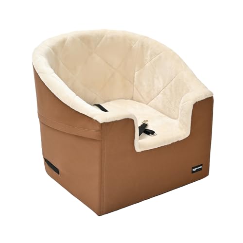 Dog Car Seat Booster for Small Dogs up to 25lbs (Tan / 18" x 18" x 16")