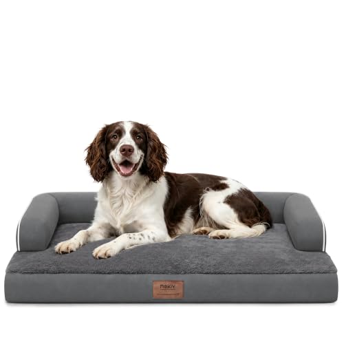 Orthopedic Waterproof Dog Bed with Bolster for Extra Large Size Dogs (48.0"L x 33.0"W x 7.5"Th / Dark Grey)