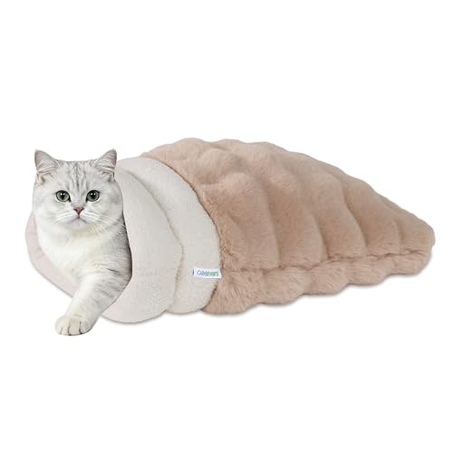 3 in 1 Semi Enclosed Self Warming Burrow Cat Bed Sleeping Cave (Style- Camel)
