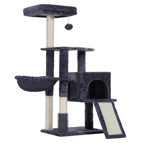 Cat Tree with Cat Self Groomer Brush (42.5 inch / Smoky Gray)