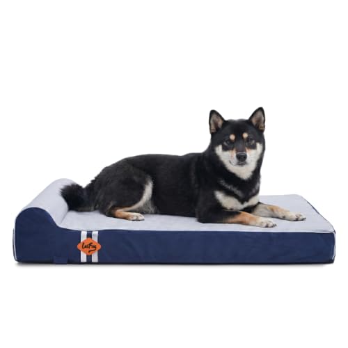 Orthopedic Memory Foam Dog Bed with Pillow and Durable Water Proof Liner & Removable Washable Cover & Smart Design Medium (34.0"L x 22.0"W x 5.5"Th / Slate Blue)