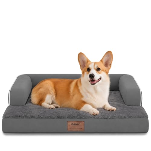 Orthopedic Waterproof Dog Bed Pet Couch with Bolster for Medium Dogs (30.0"L x 22.0"W x 6.5"Th / Dark Grey)