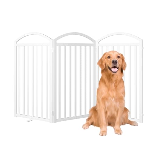 3 Panles Full Matel Freestanding Dog Gates (【3 Panels】72"W*36H" / White)