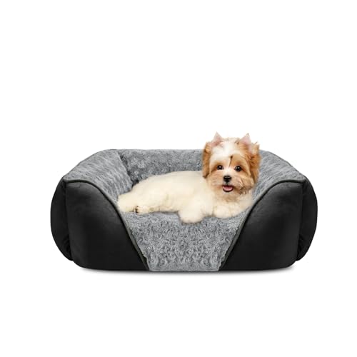 Small Dog Bed Rectangle Washable Orthopedic Soft Calming Sleeping Durable Pet Cuddler with Anti (S(20"x 19"x 6") / Black)