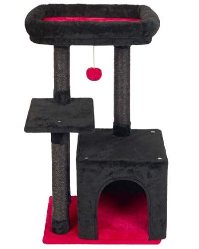 Cute Cat Tree Kitten Cat Tower Condo Cat Furniture Sisal Scratching Posts K (RedBlack)