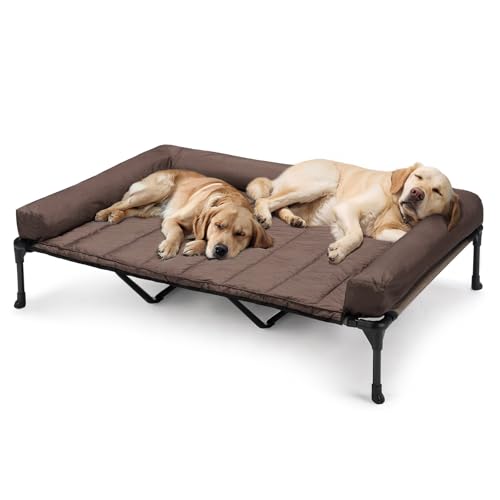 Outdoor Elevated Dog Bed with Waterproof Bolster Cushion (Brown / 59.0"L x 37.5"W x 9.0"Th)