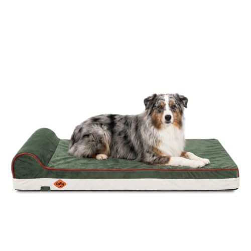 Orthopedic Memory Foam Extra Large Dog Bed with Pillow and Durable Water Proof Liner & Removable Washable Cover & Smart Design (Green / Green)