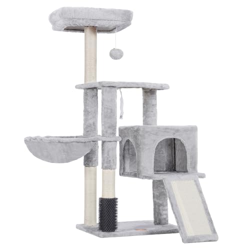 Cat Tree with Cat Self Groomer Brush (42.5 inch / Light Gray)