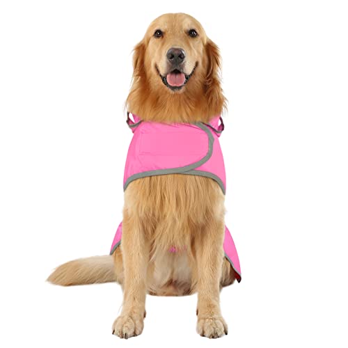 Clear Hooded Dog Raincoat Jacket Poncho with Dog Leash Hole Pink XL (X-Large / Pink)