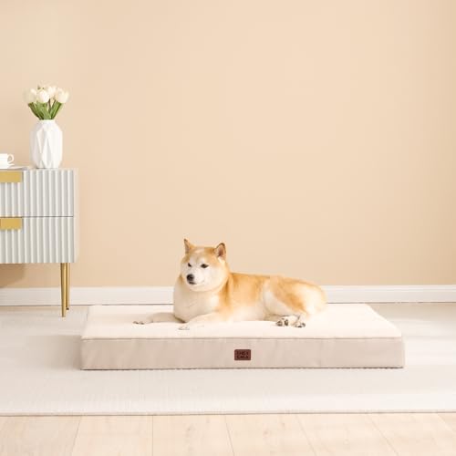 Orthopedic Dog Bed Large with Removable Washable Cover (35*23*3.5 inches / Camel)